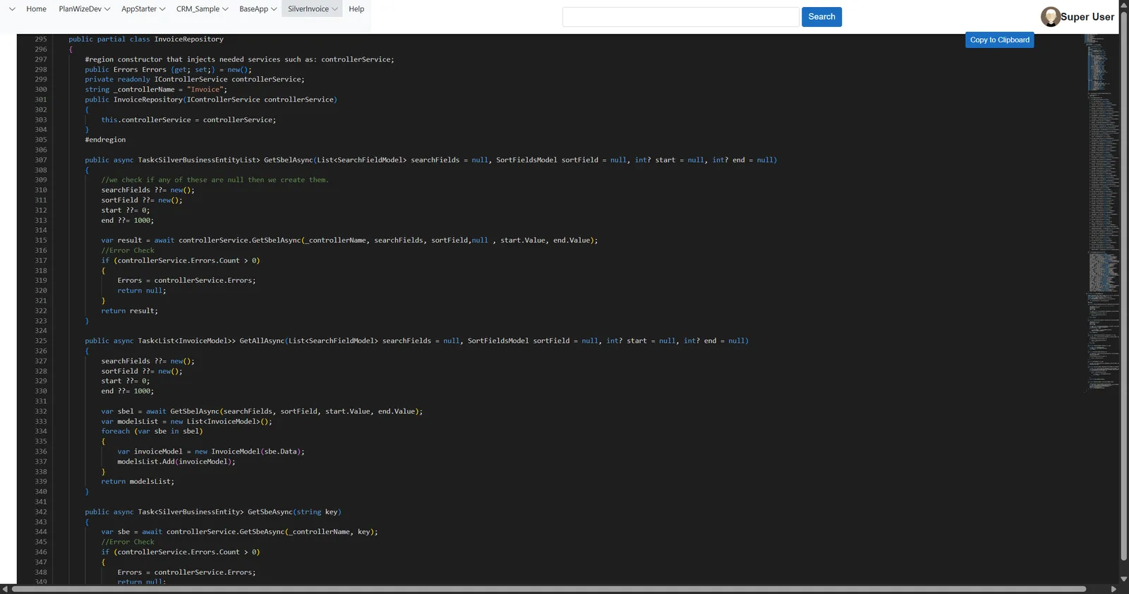 Door Silver Essence gegenereerde C# repository voor een Invoice-entiteit